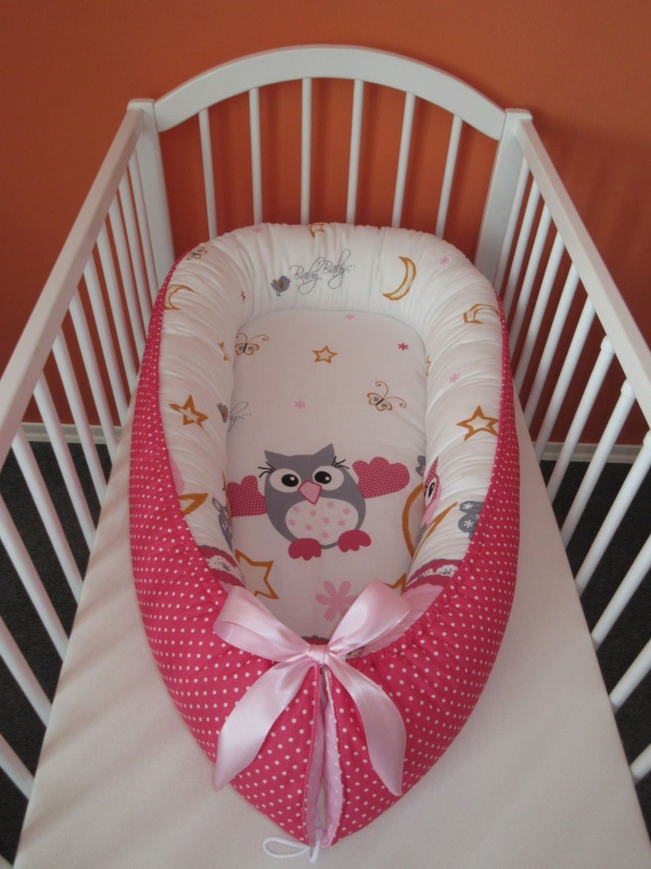 Souprava 6D hnízdečko pro miminko 34x90 Sovičky růžové s puntíkem
