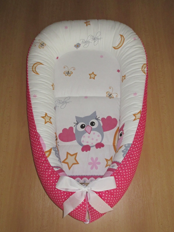 NAŠE MIMI Hnízdečko pro miminko 34x70 cm Sovička puntík malinový
