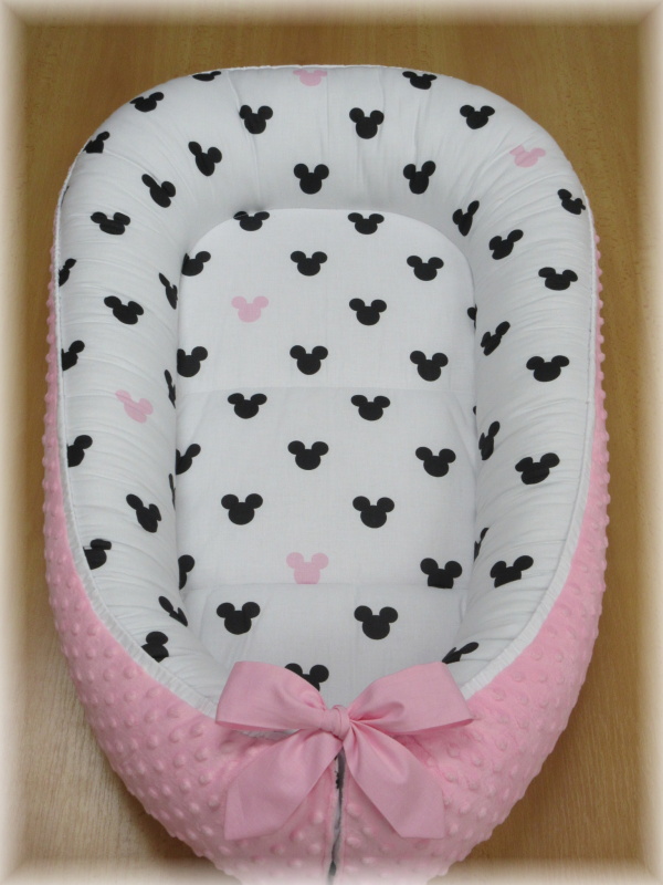 Oboustranné hnízdečko pro miminko bavlna minky růžová