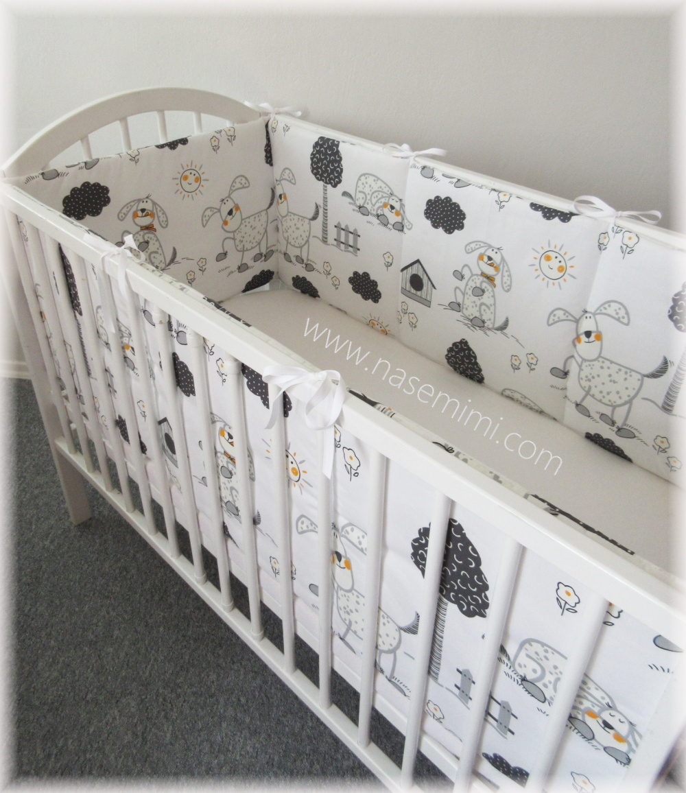 Mantinel do postýlky 60x120 cm 4 díly, výška 50 cm, duté vlákno 300 gr. MIX látek