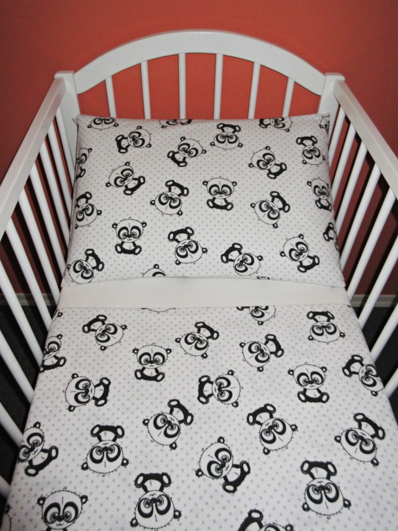 Povlečení do postýlky flanel Panda bílá 90x140, 40x60 cm