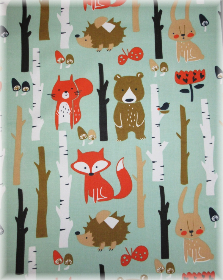 Povlečení do postýlky Zvířátka v lese mentolové 90x120, 40x60 cm