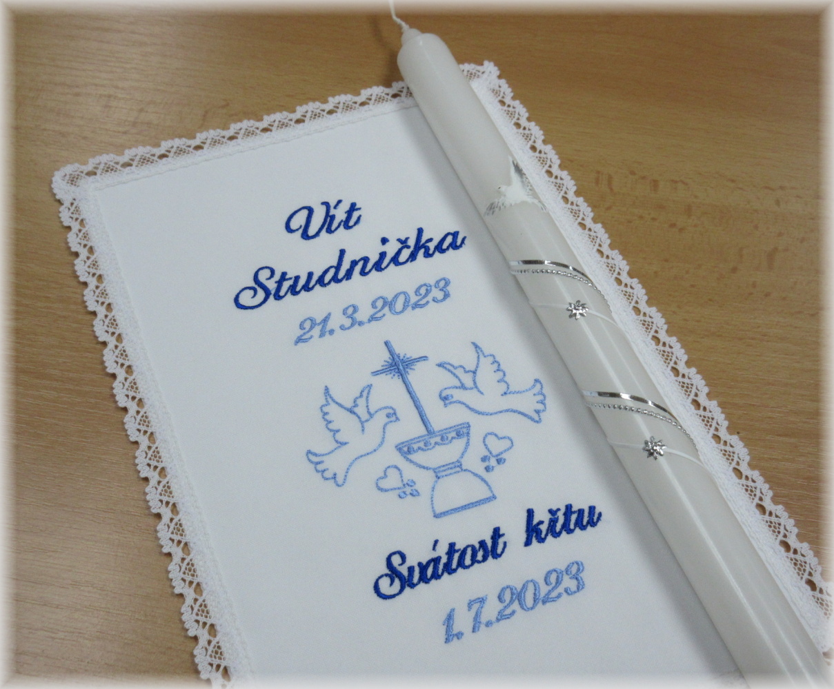 Křestní sada 2D rouška, svíce - vzor 29 kříž