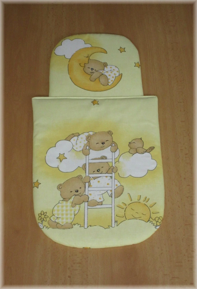 Peřinky do kočárku pro panenky 22x25, 30x37 cm Medvídci na žebříku žluté