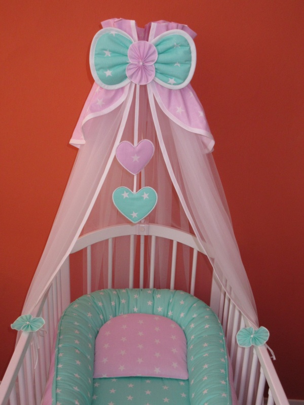 Hnízdečko pro miminko 34 x 70 cm Hvězdičky růžové mentolové