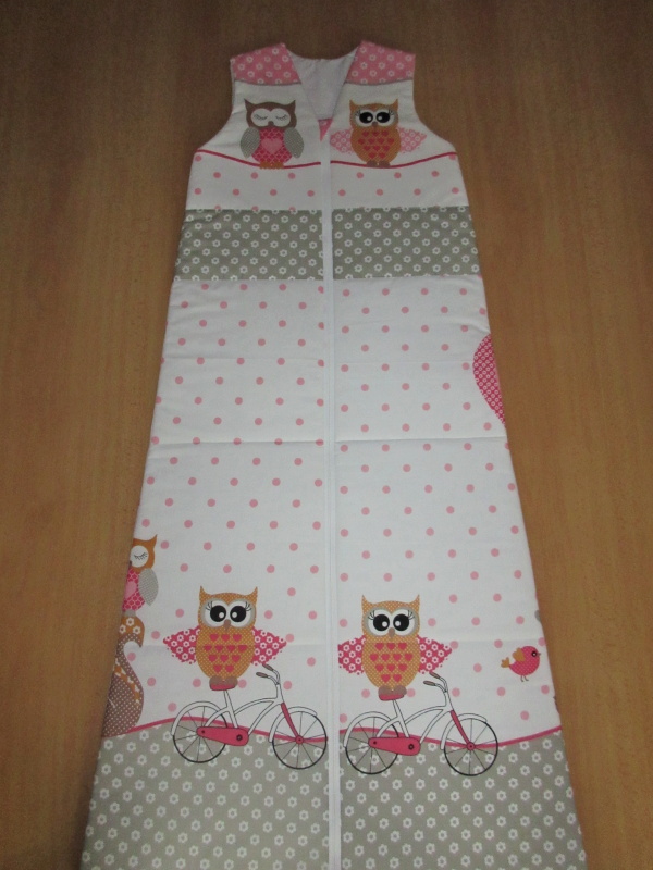 Dětský spací pytel jarní / podzimní 130 cm, váleček + 2 polštářky Sova růžová