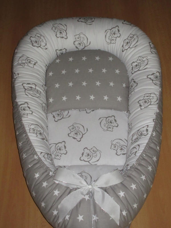 Souprava 4D hnízdečko pro miminko 34x90 Medvídek šedý+ hvězdičky