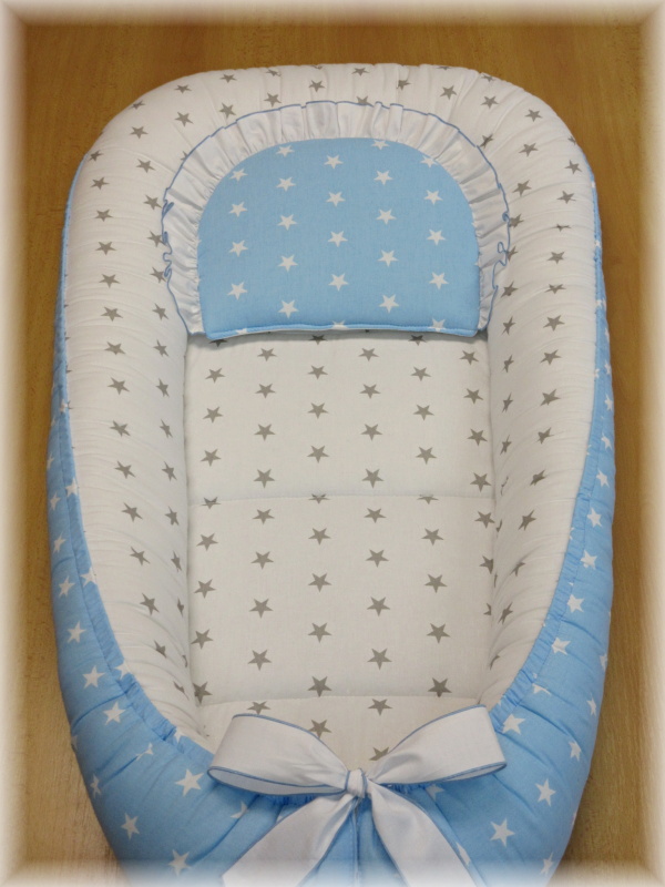 Hnízdečko pro miminko 4D hvězdičky šedé, modré