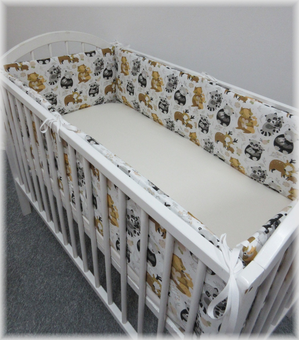 Mantinel kolem celé postýlky 60x120 cm 4 díly, výška 30 cm Zvířátka na bílé