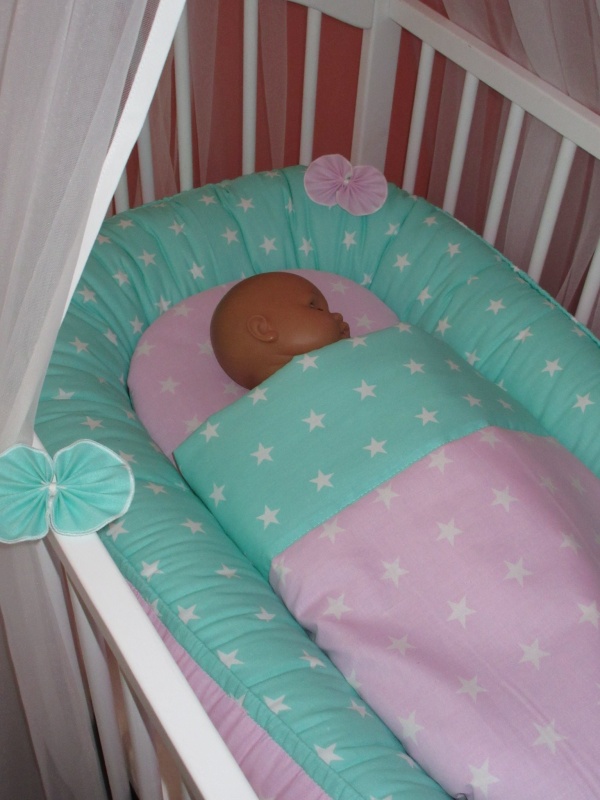Hnízdečko pro miminko 34 x 70 cm Hvězdičky růžové mentolové