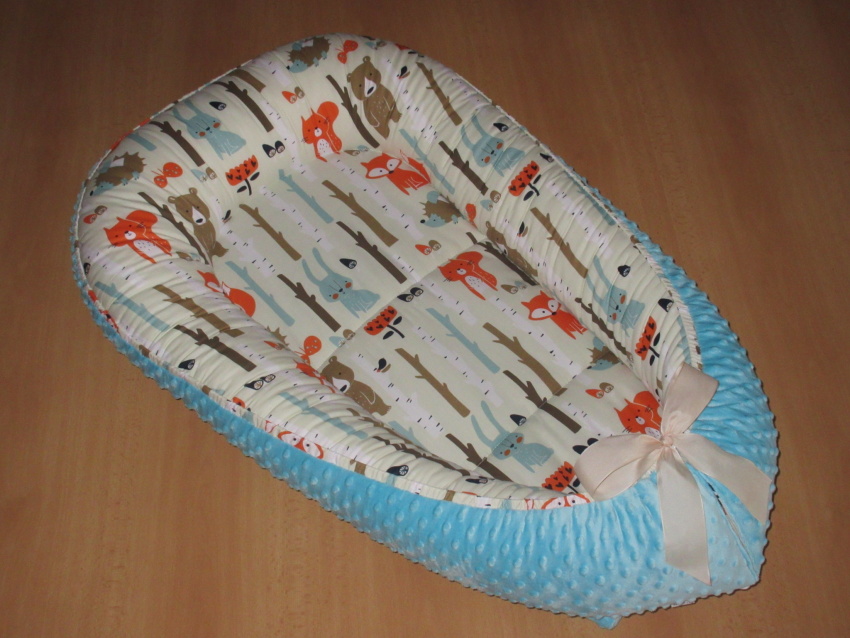 Hnízdečko pro miminko minky, střední 34x70 cm s polštářkem Zvířátka v lese