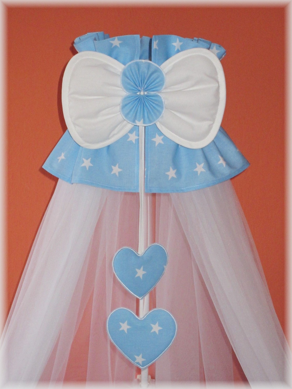 Moskytiéra nad postýlku 5-dílná sada modro šedé hvězdičky