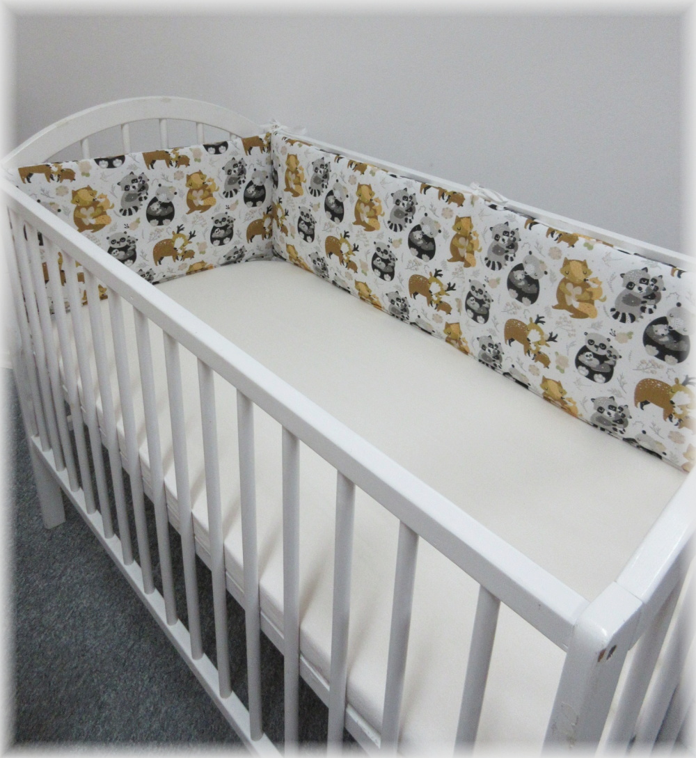 Mantinel kolem celé postýlky 60x120 cm 4 díly, výška 30 cm Zvířátka na bílé