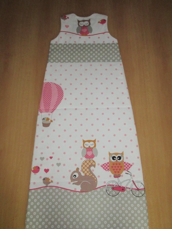 Dětský spací pytel jarní / podzimní 130 cm, váleček, 2 polštářky Sovy růžové