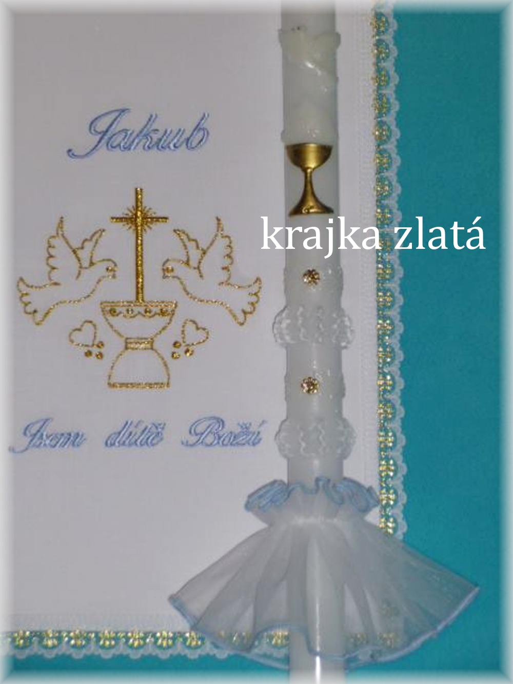 Křestní sada vzor 66 - rouška, svíce, ozdoba