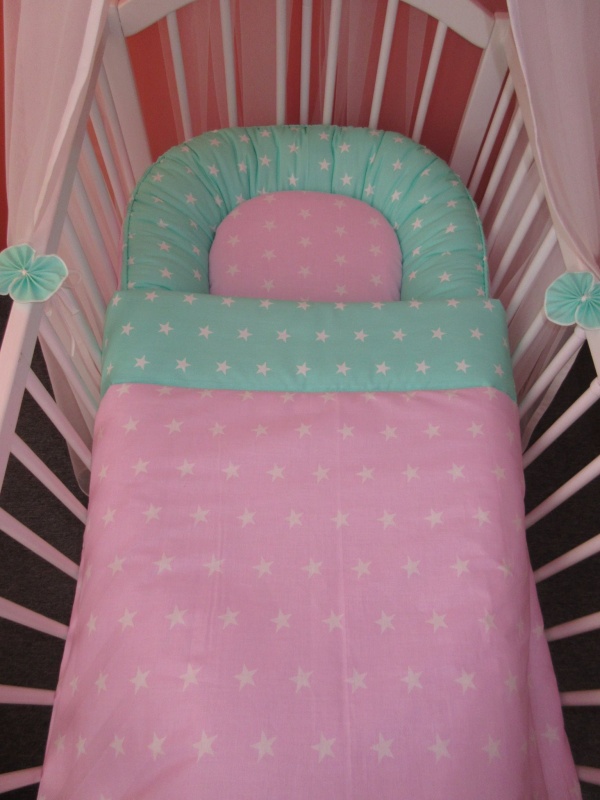 Hnízdečko pro miminko 34 x 70 cm Hvězdičky růžové mentolové