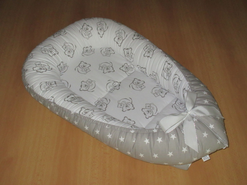 Souprava 4D hnízdečko pro miminko 34x70 Medvídek šedý+ hvězdičky