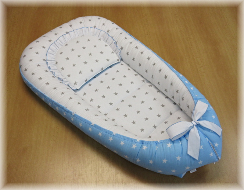 Hnízdečko pro miminko 4D hvězdičky šedé, modré