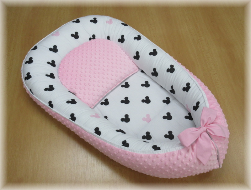 Oboustranné hnízdečko pro miminko bavlna minky růžová