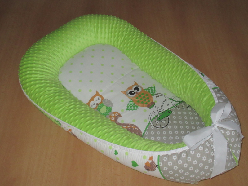 Set 3D hnízdečko pro miminko polštářek podložka Sovičky zelené minky