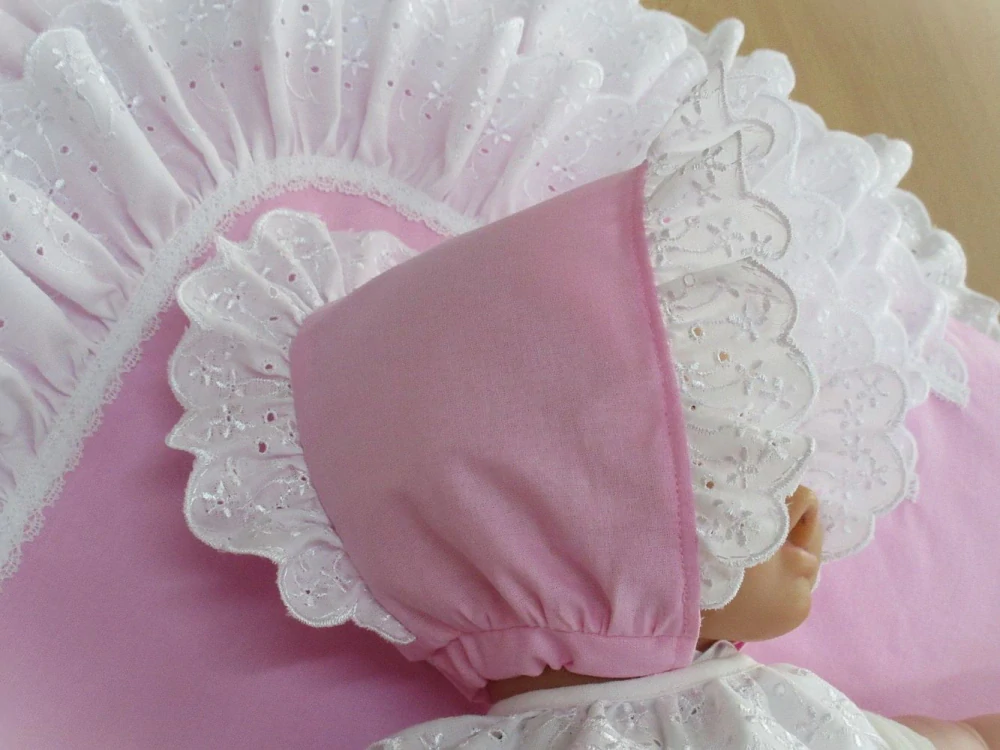 Retro krajková zavinovačka povijan s čepičkou a krejzlíkem  růžová