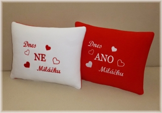 Oboustranný  fleece polštářek Miláčku dnes ANO - NE červeno-bílý
