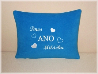 Oboustranný  fleece polštářek  Miláčku dnes ANO - NE modro-bílý