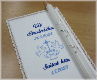 Křestní sada 2D rouška, svíce - vzor 29 kříž