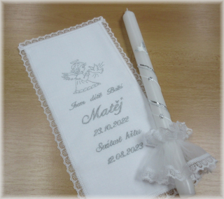 Křestní sada 3D rouška, svíce, ozdoba - vzor 60 andílek