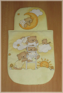 Peřinky do kočárku pro panenky 22x25, 30x37 cm Medvídci na žebříku žluté