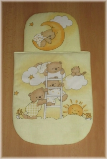 Peřinky do kočárku pro panenky 22x25, 30x37 cm Medvídci na žebříku žluté