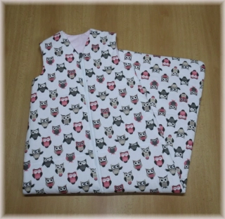 Zateplený dětský spací pytel zimní  délka 130 cm Sovičky na bílé